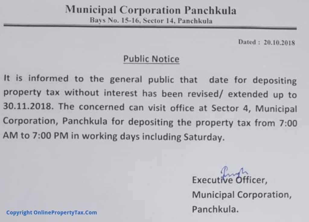 MC Panchkula Property Tax - Public Notice